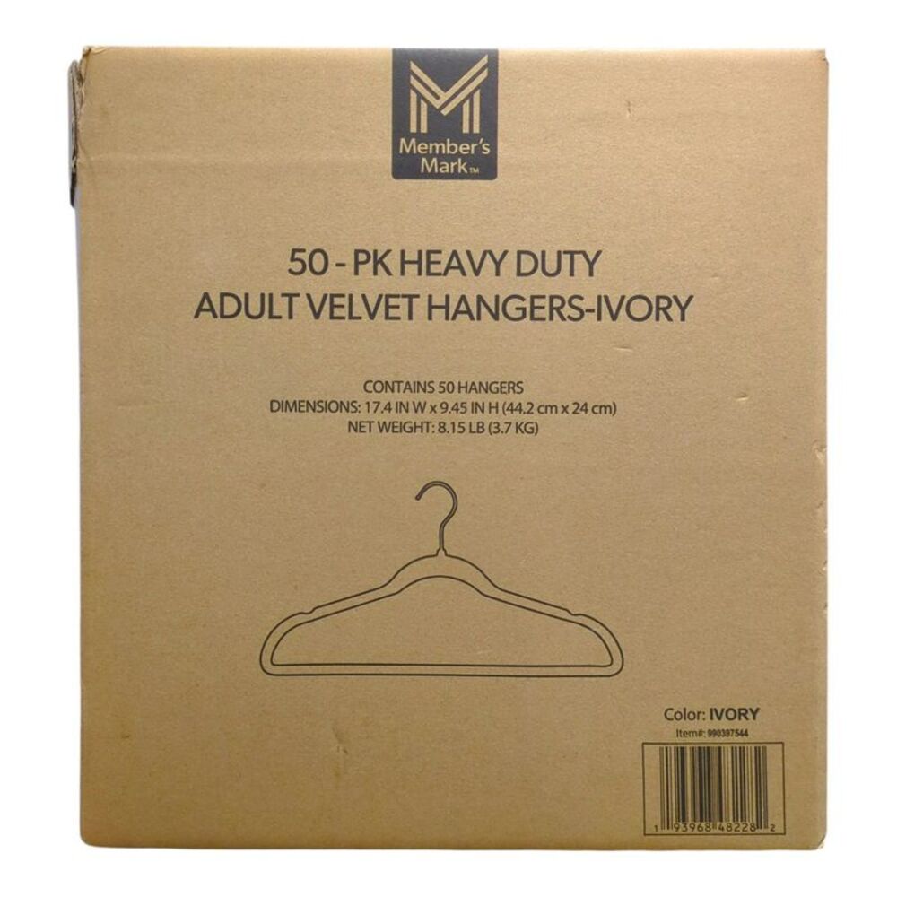 Member's Mark Heavy Duty Adult Velvet Hangers, 50 Pack, Ivory